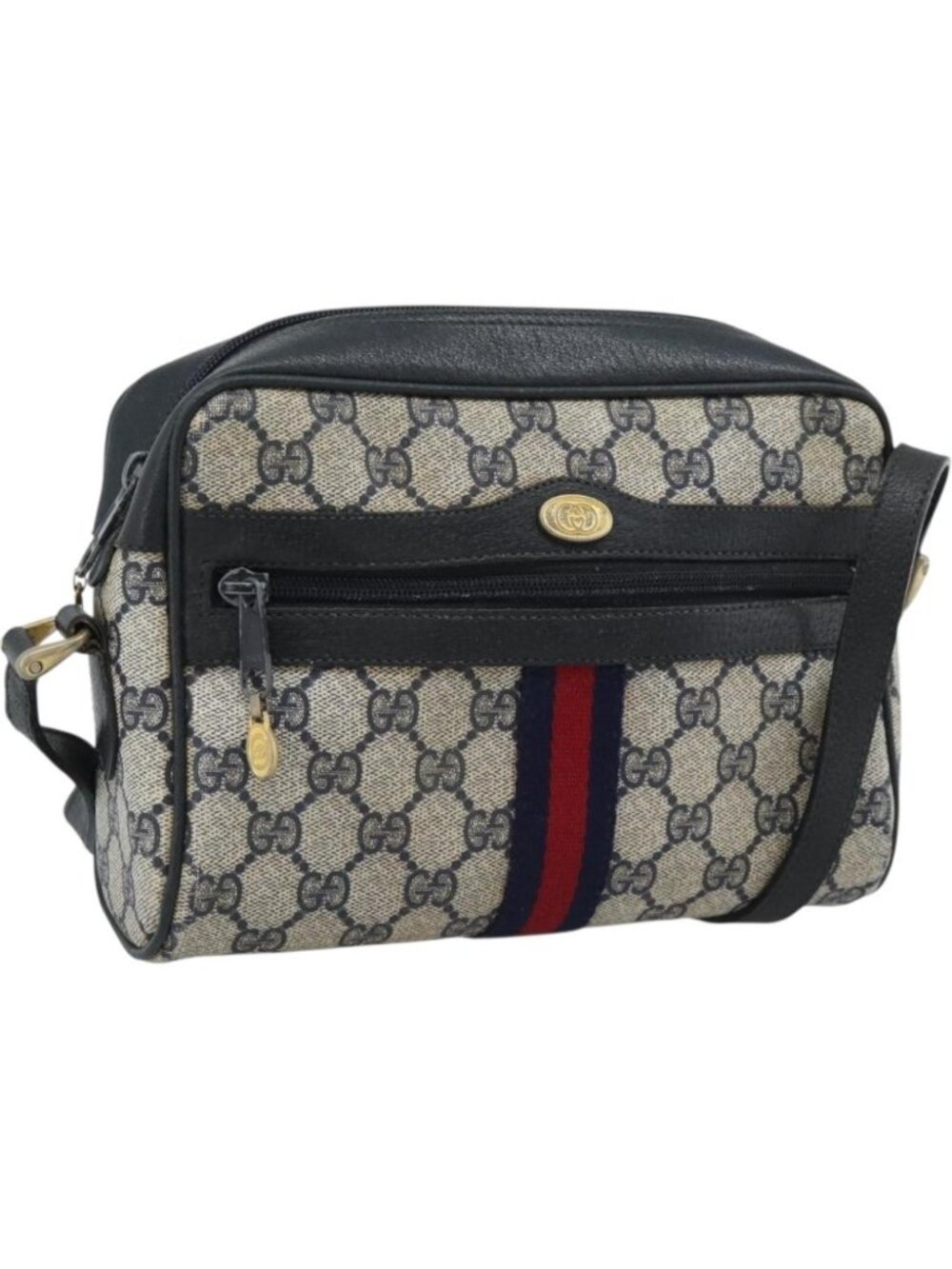 GUCCI GG Supreme Sherry Line Shoulder Bag PVC Navy Gold 72 001 3654